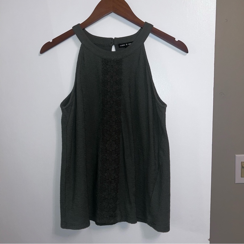 Cable & Gauge Elegant Army Green Sleeveless Top Size L